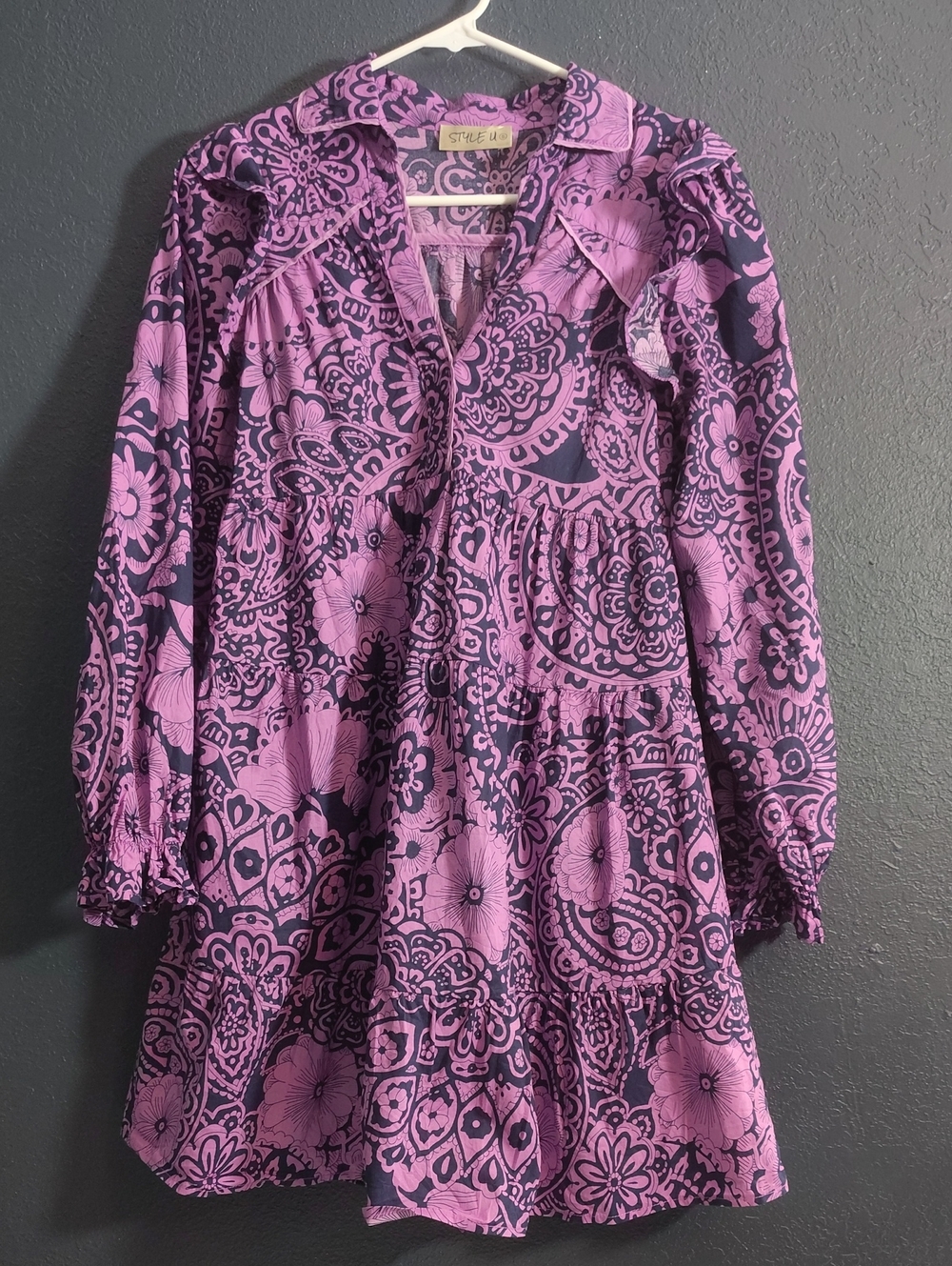Retro 70s Floral Babydoll Tier Bohiemein Paisley Mini Dress